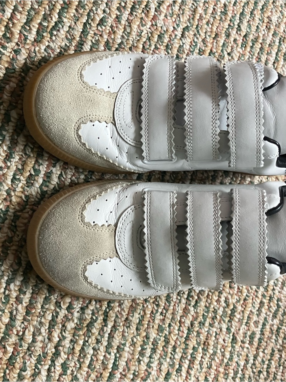 Isabel Marant White and Tan Suede-Trim Velcro Sneakers